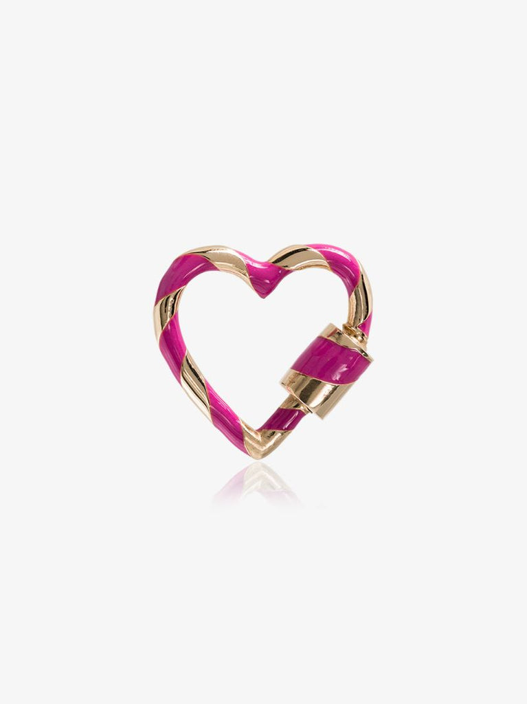 14k Yellow Gold Striped Fuchsia Enamel Heart Lock Charm