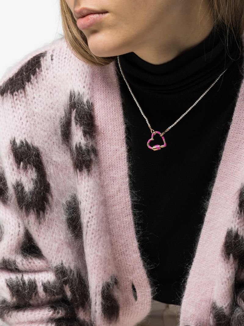 14k Yellow Gold Striped Fuchsia Enamel Heart Lock Charm