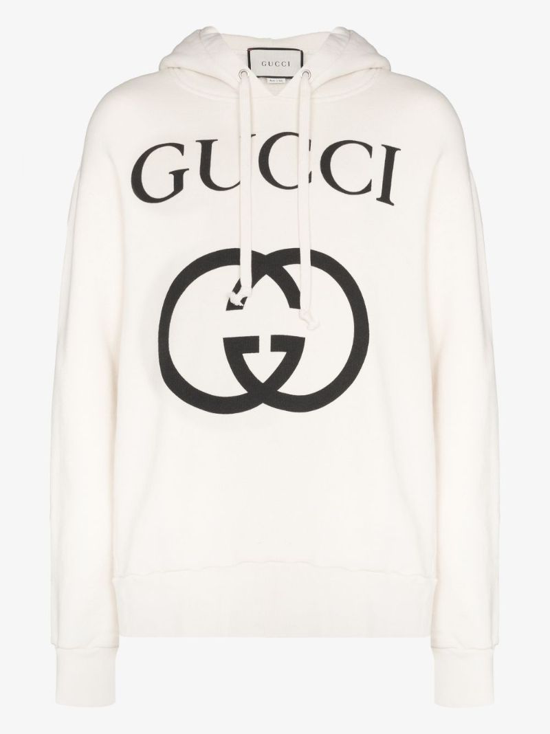 Neutral Gg Logo Cotton Hoodie