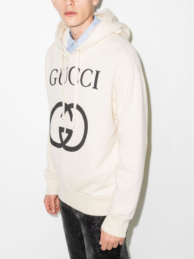 Neutral Gg Logo Cotton Hoodie