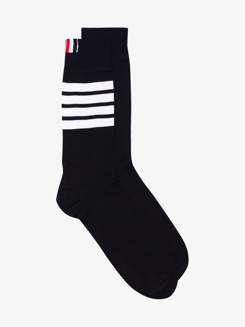 Navy Blue 4-bar Stripe Cotton Socks