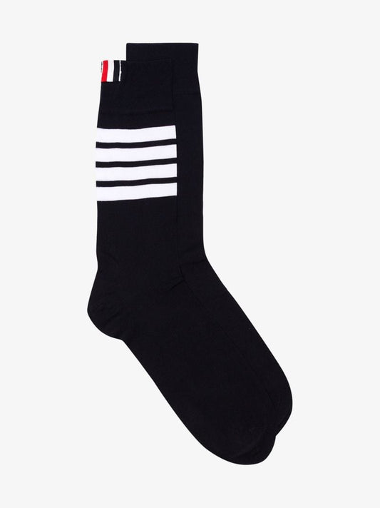 Navy Blue 4-bar Stripe Cotton Socks