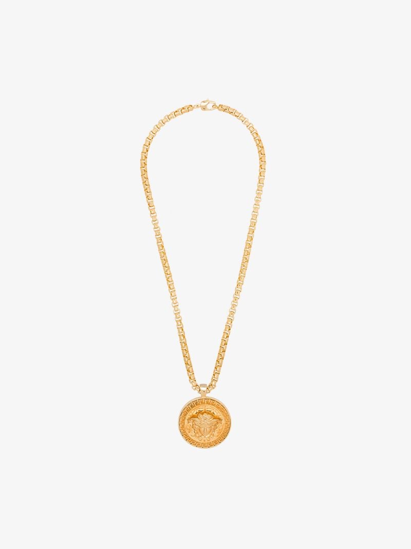 Gold Tone Medusa Medallion Necklace