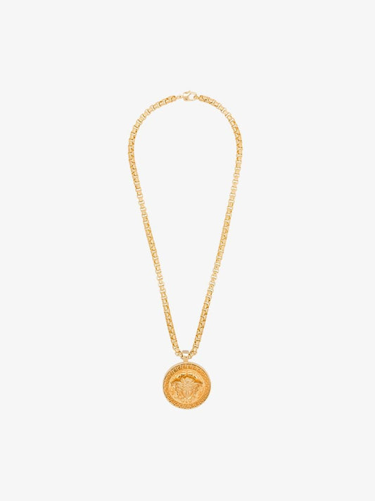 Gold Tone Medusa Medallion Necklace