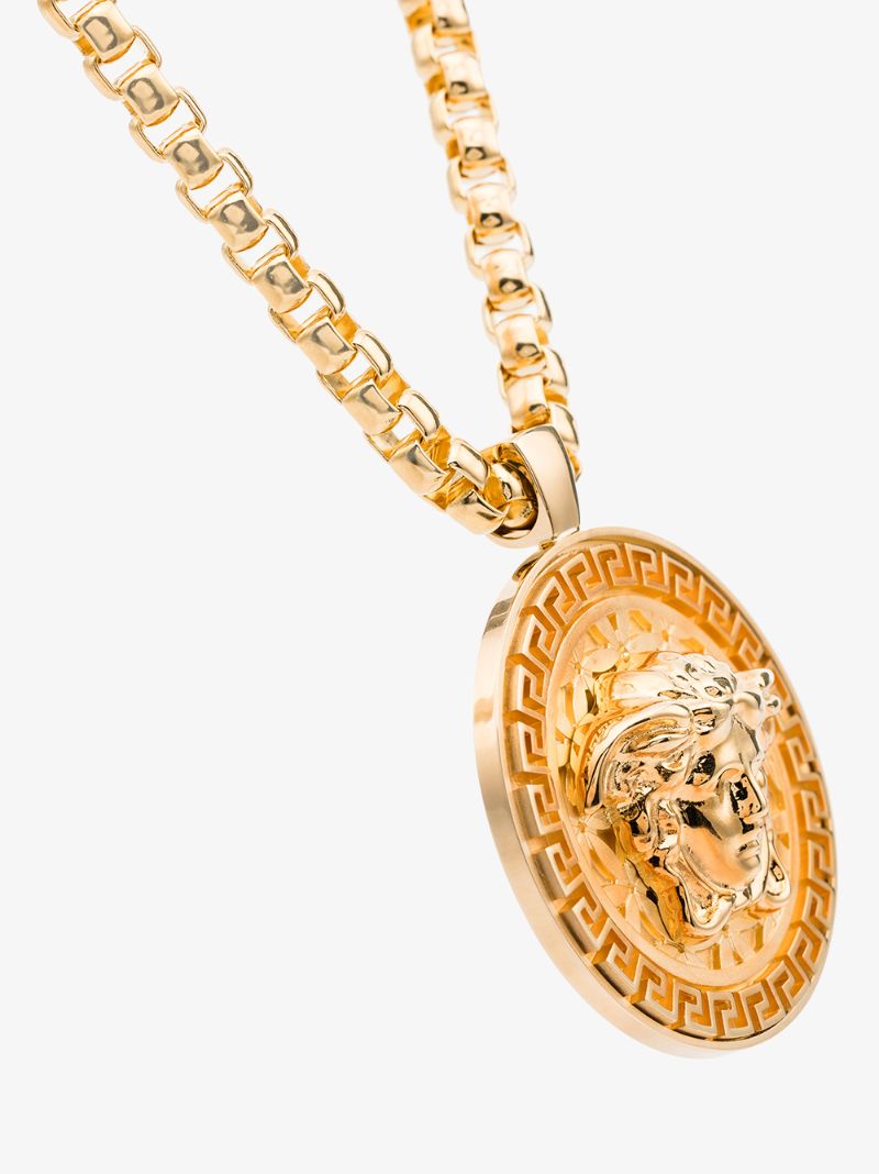 Gold Tone Medusa Medallion Necklace