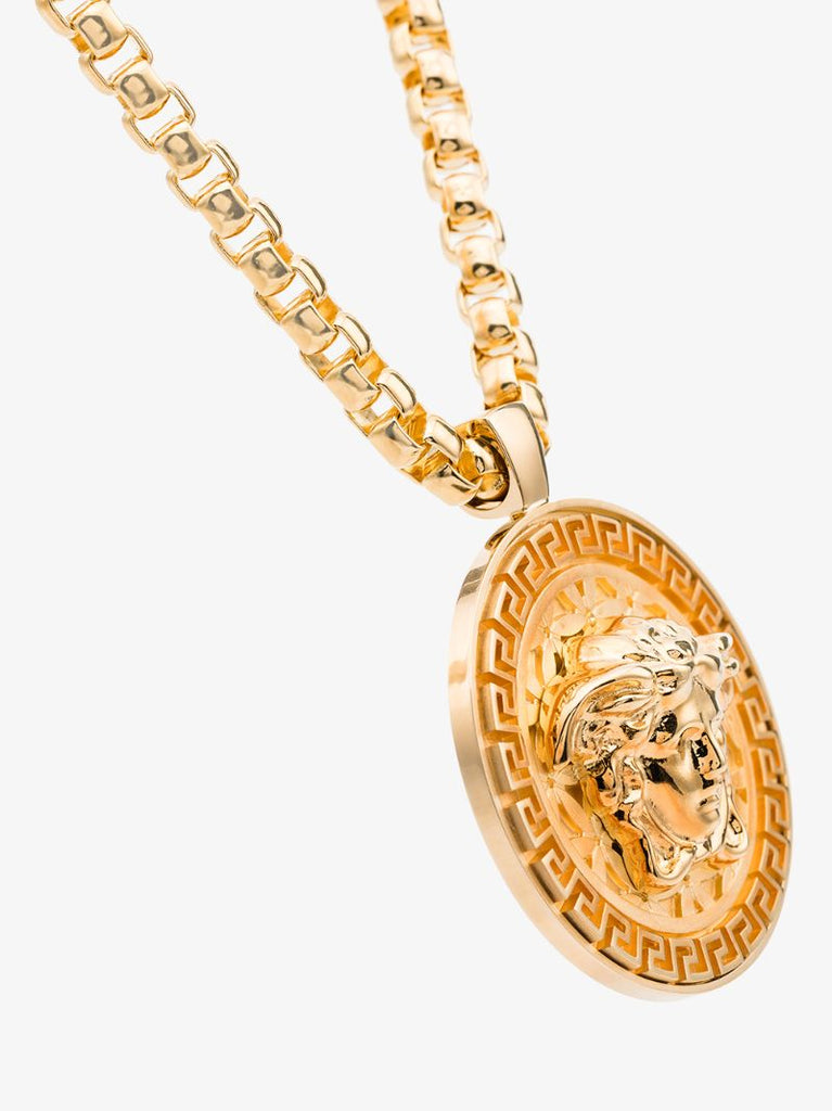 Gold Tone Medusa Medallion Necklace