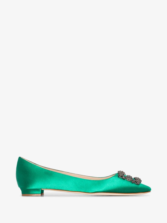 Green Hangisi Satin Flat Pumps
