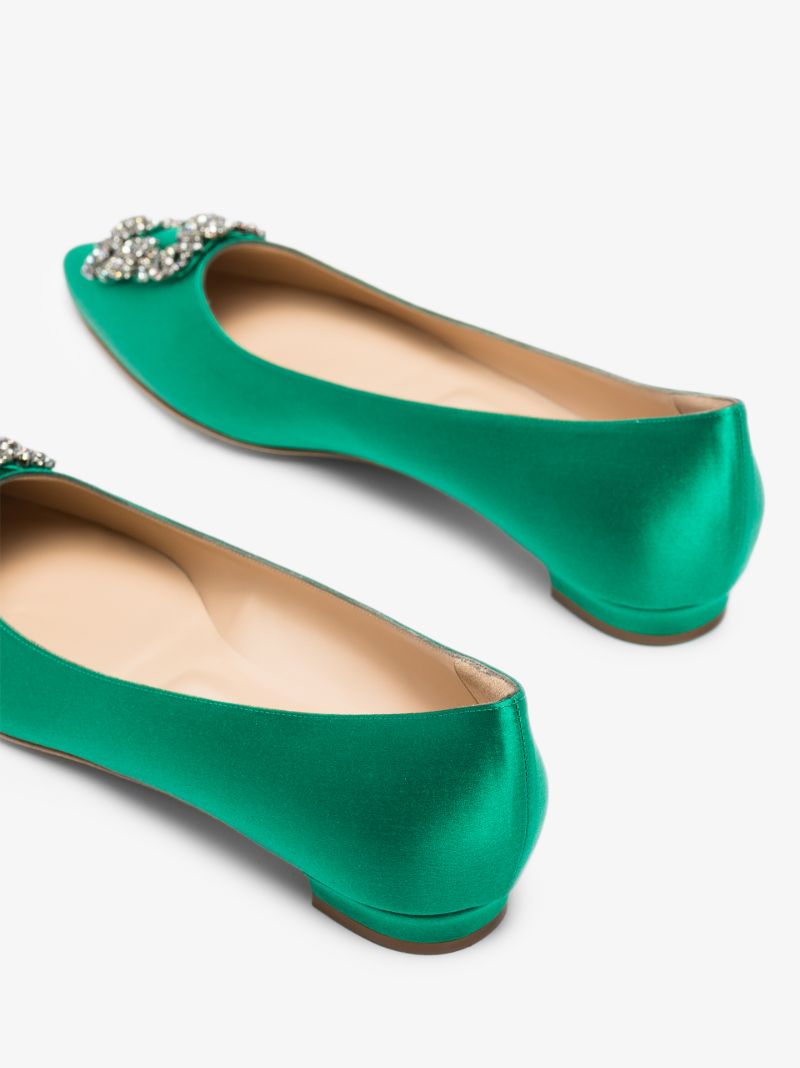 Green Hangisi Satin Flat Pumps
