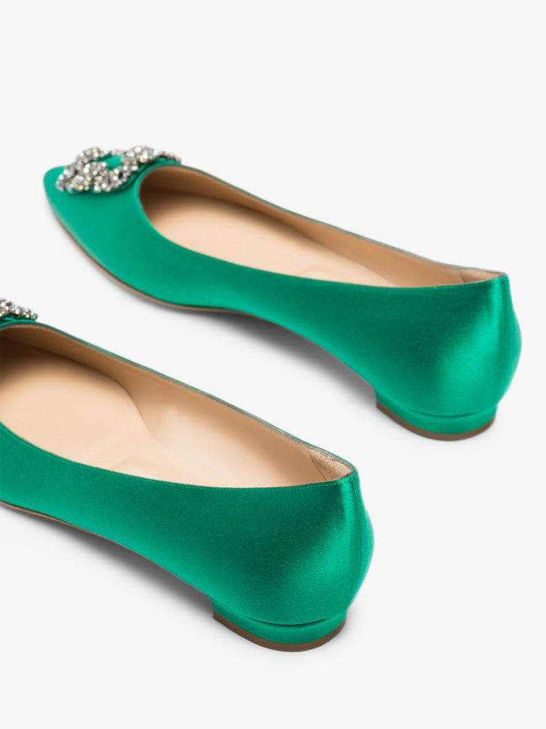 Green Hangisi Satin Flat Pumps