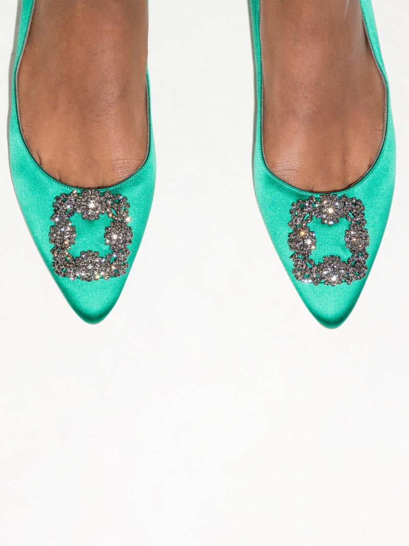 Green Hangisi Satin Flat Pumps
