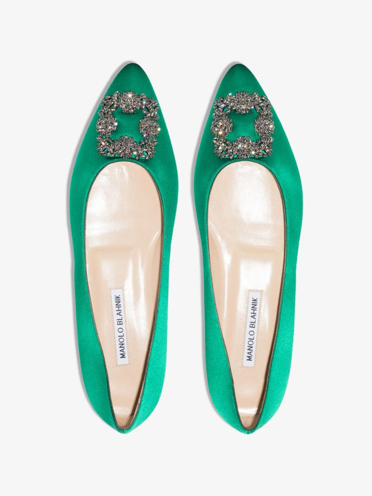 Green Hangisi Satin Flat Pumps