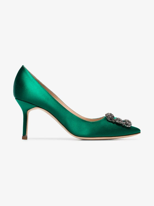Green Hangisi 70 Crystal Satin Pumps