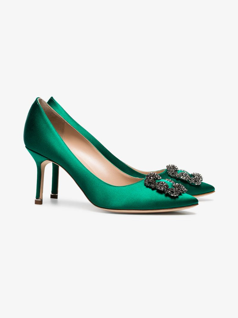 Green Hangisi 70 Crystal Satin Pumps