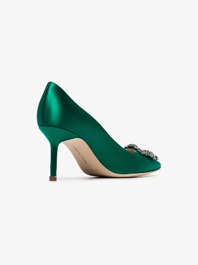 Green Hangisi 70 Crystal Satin Pumps