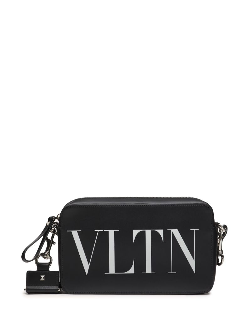 Black Vltn Leather Messenger Bag