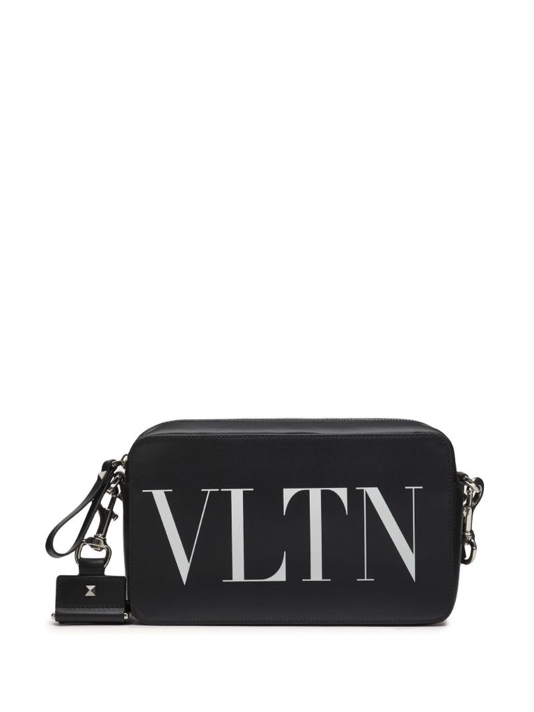 Black Vltn Leather Messenger Bag