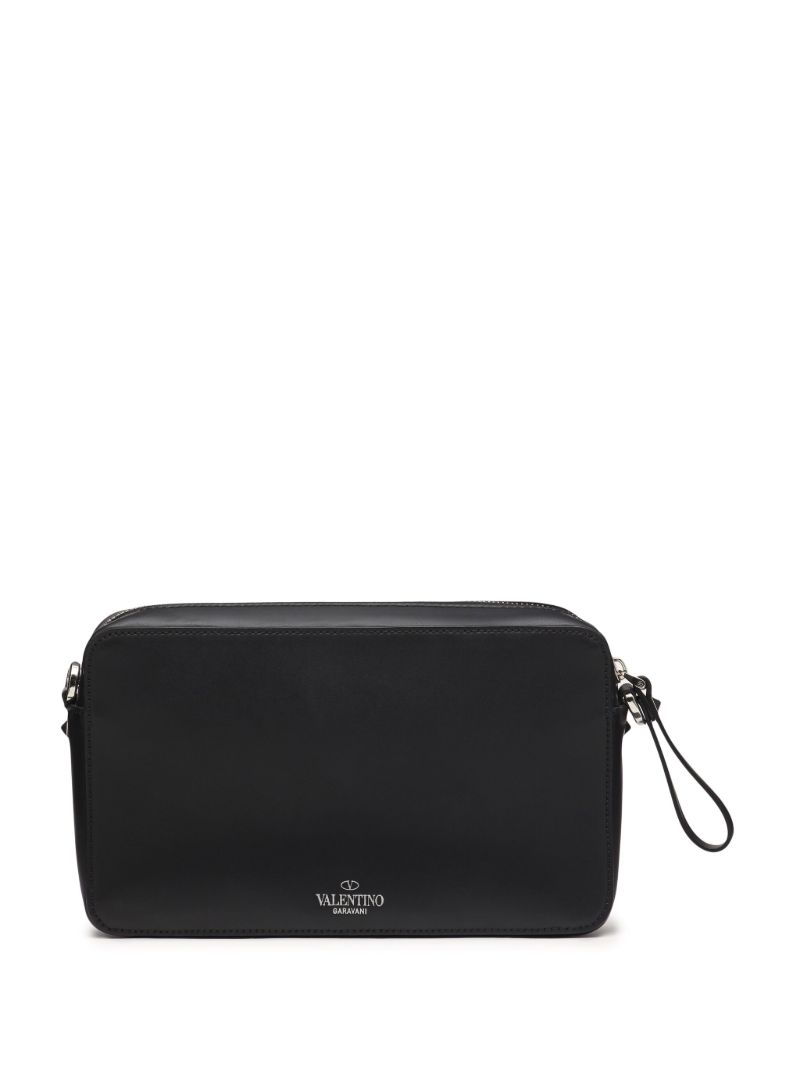 Black Vltn Leather Messenger Bag