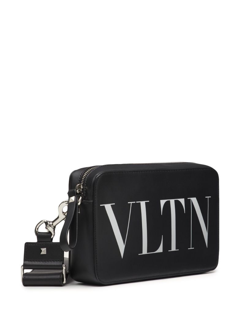 Black Vltn Leather Messenger Bag