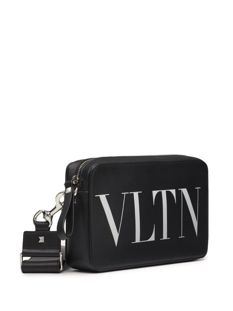 Black Vltn Leather Messenger Bag