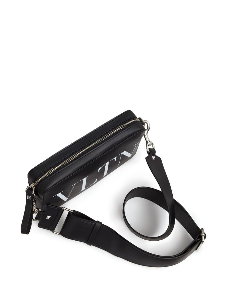 Black Vltn Leather Messenger Bag