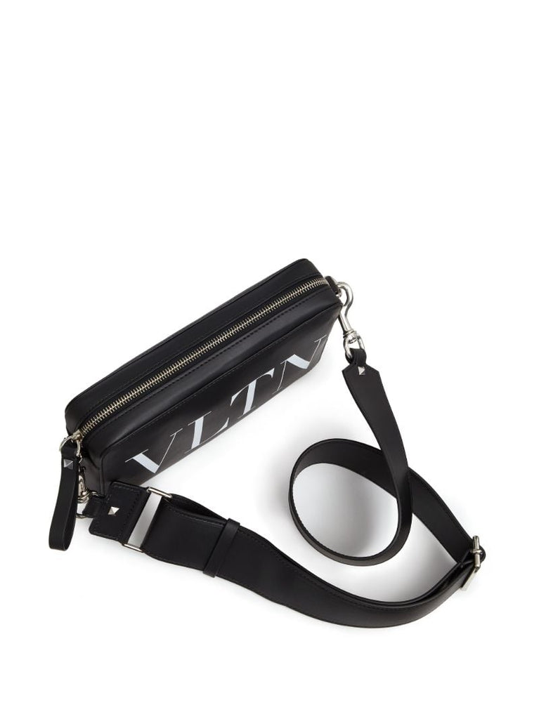 Black Vltn Leather Messenger Bag