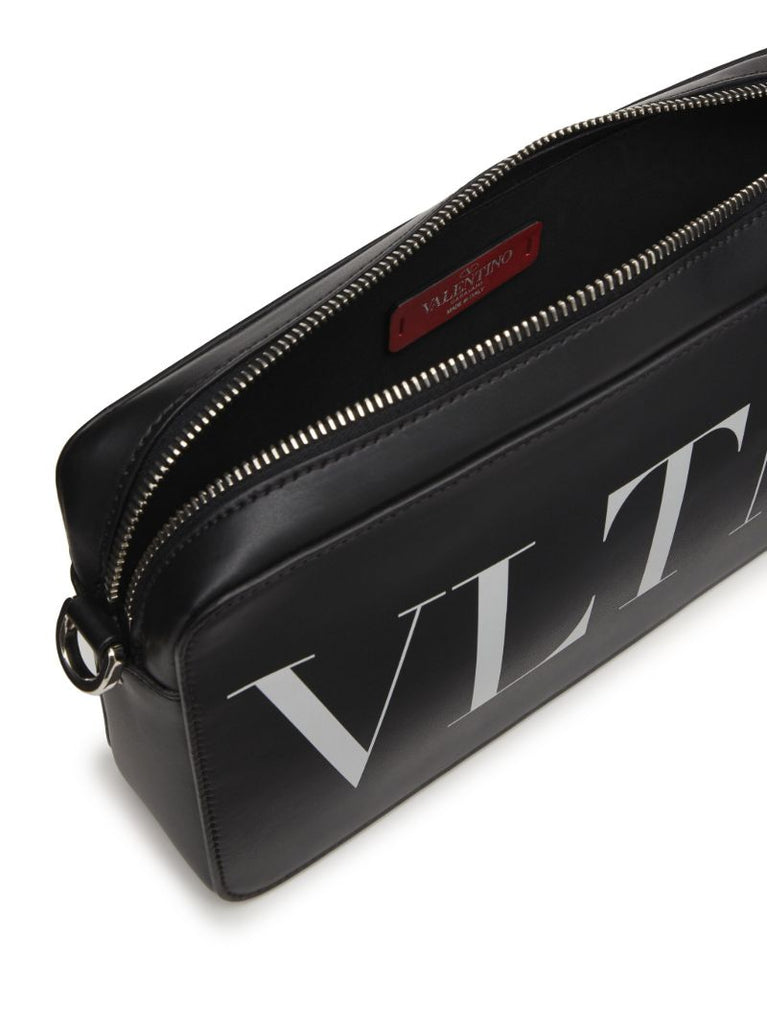 Black Vltn Leather Messenger Bag