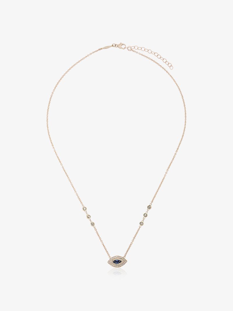 14k Yellow Gold Eye Diamond Sapphire Necklace