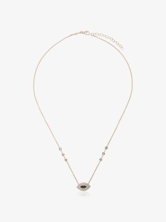 14k Yellow Gold Eye Diamond Sapphire Necklace