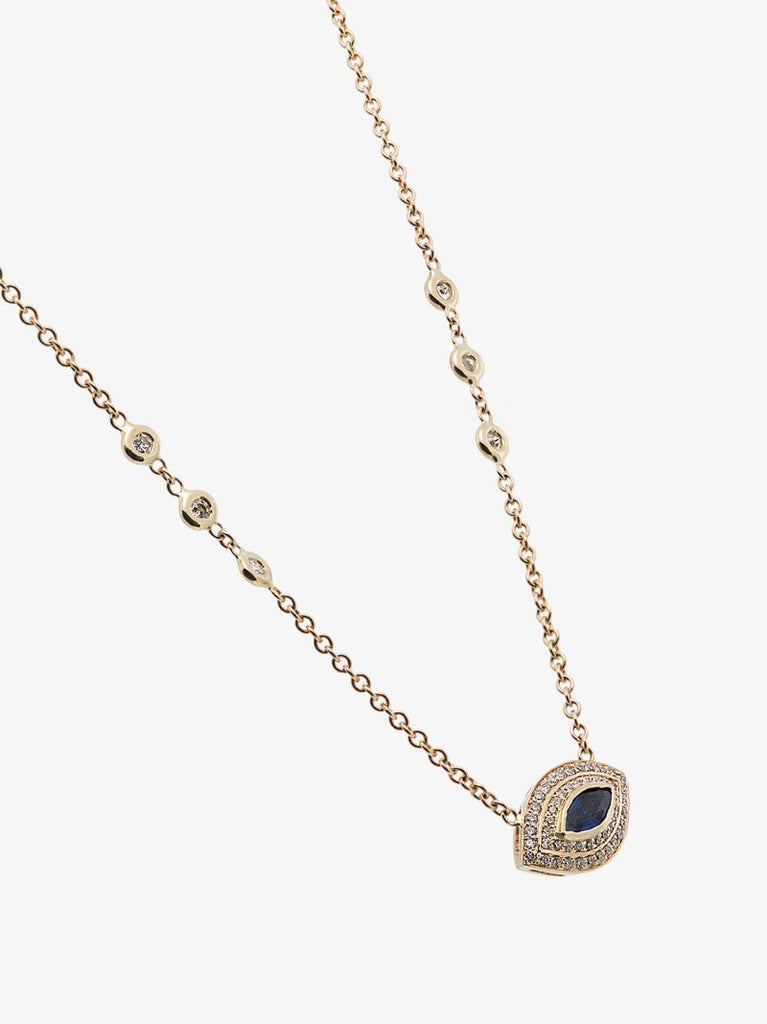 14k Yellow Gold Eye Diamond Sapphire Necklace