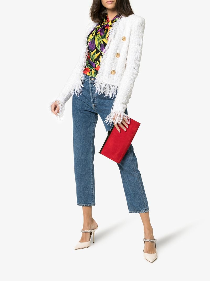 Linen White Bing 100 Crystal Anklet Patent Leather Mules