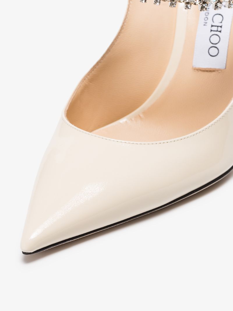 Linen White Bing 100 Crystal Anklet Patent Leather Mules