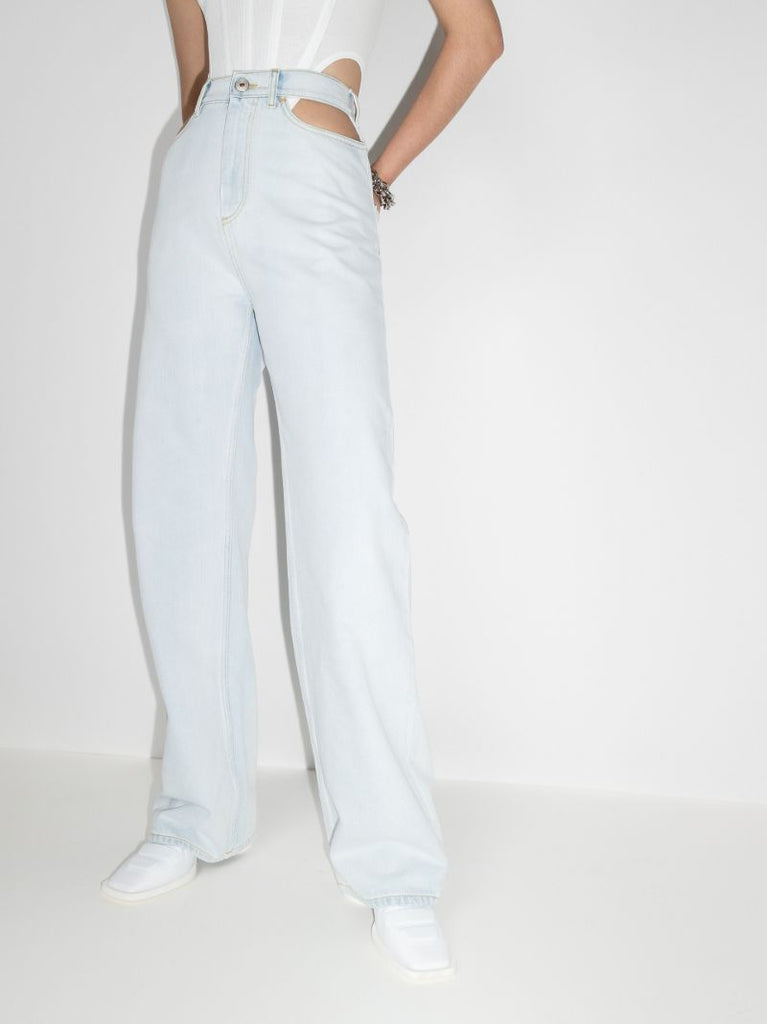 Blue Cut-out Waist Wide Leg Jeans