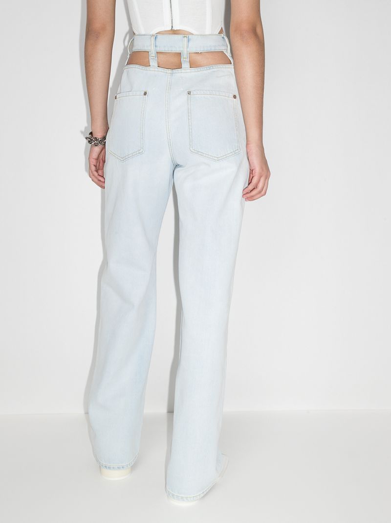 Blue Cut-out Waist Wide Leg Jeans