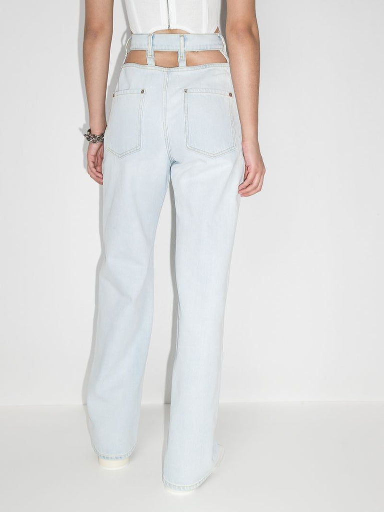 Blue Cut-out Waist Wide Leg Jeans
