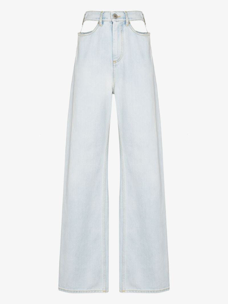 Blue Cut-out Waist Wide Leg Jeans