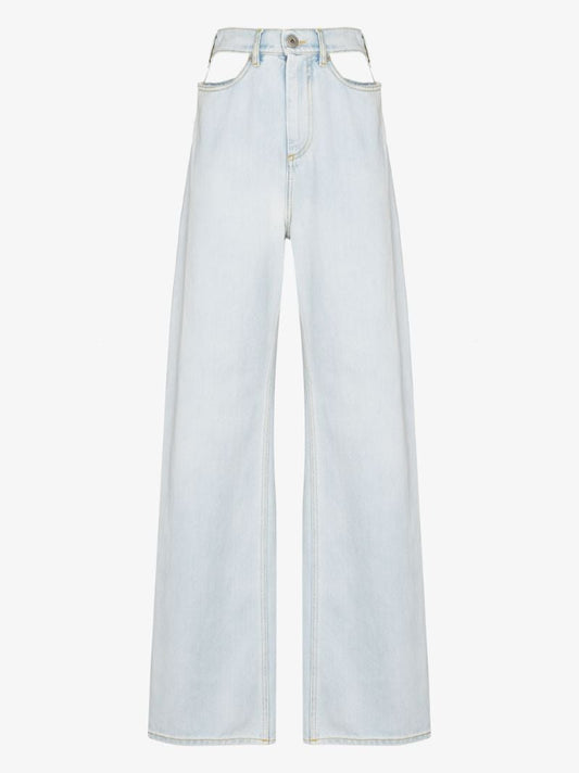 Blue Cut-out Waist Wide Leg Jeans