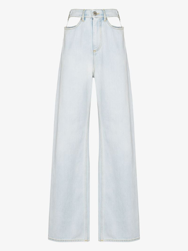 Blue Cut-out Waist Wide Leg Jeans