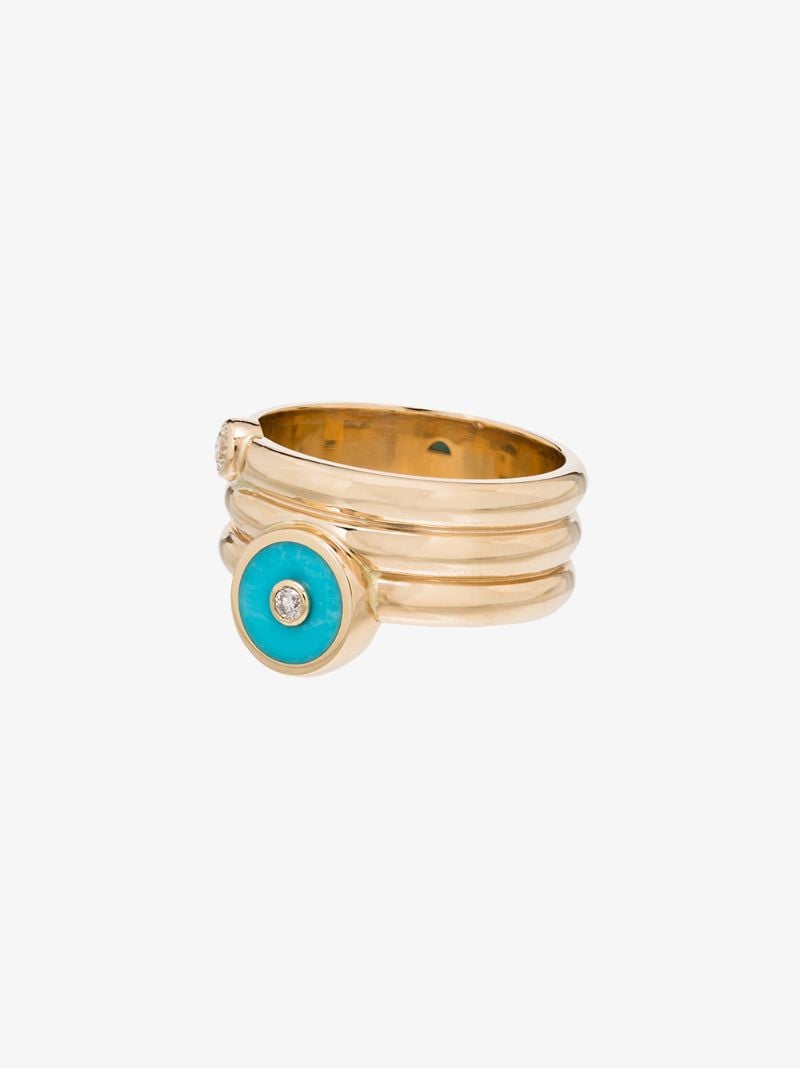 14k Yellow Gold Mini Compass Turquoise Diamond Ring