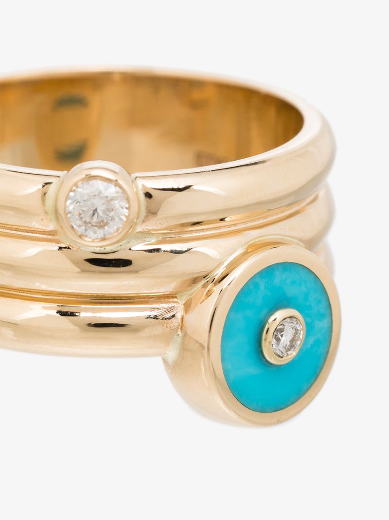 14k Yellow Gold Mini Compass Turquoise Diamond Ring