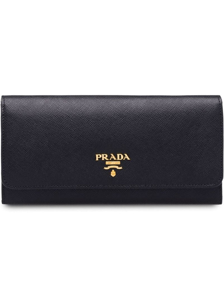 Black Logo Plaque Continental Leather Wallet