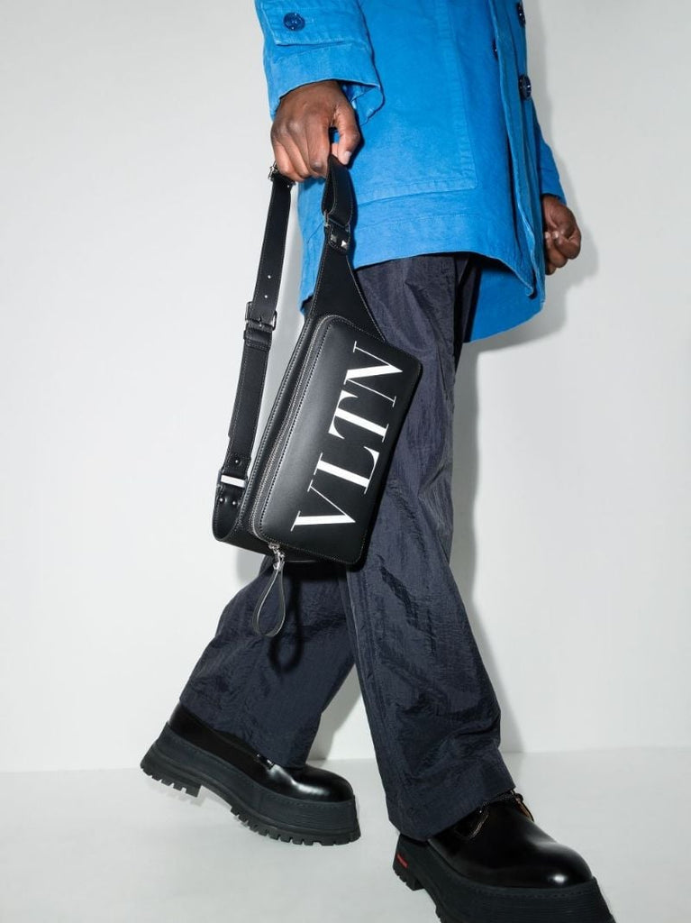 Black Vltn Leather Cross Body Bag