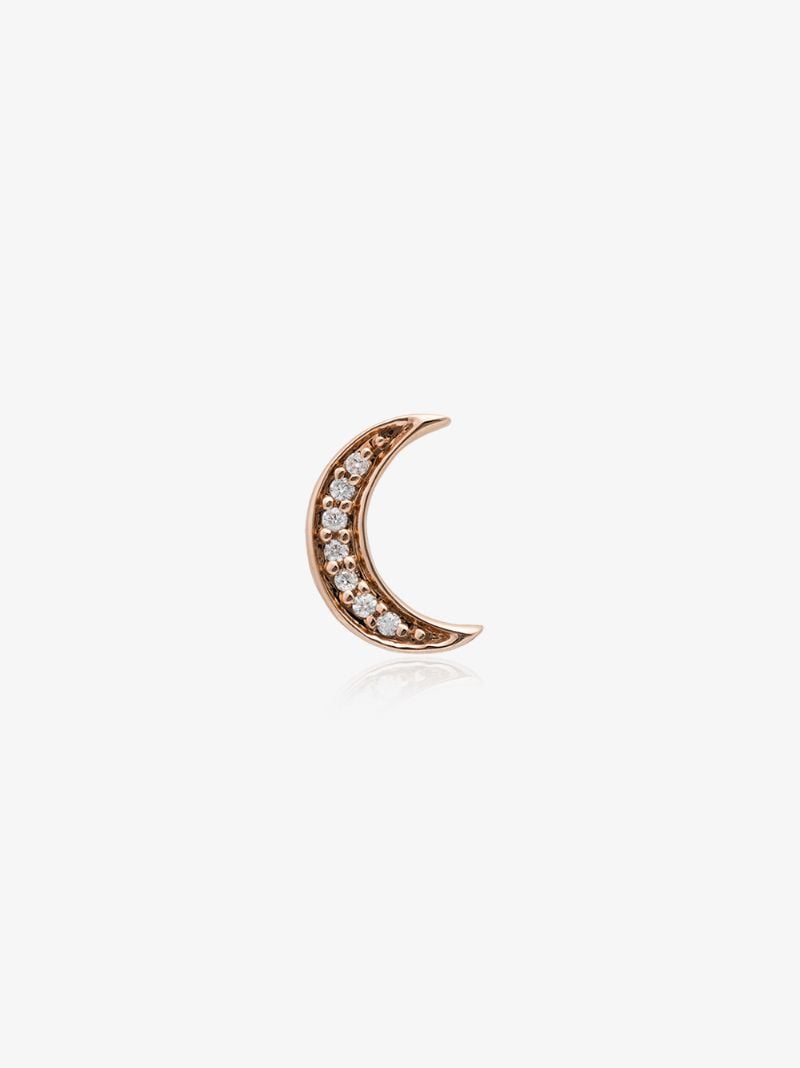14k Rose Gold Diamond Moon Earring