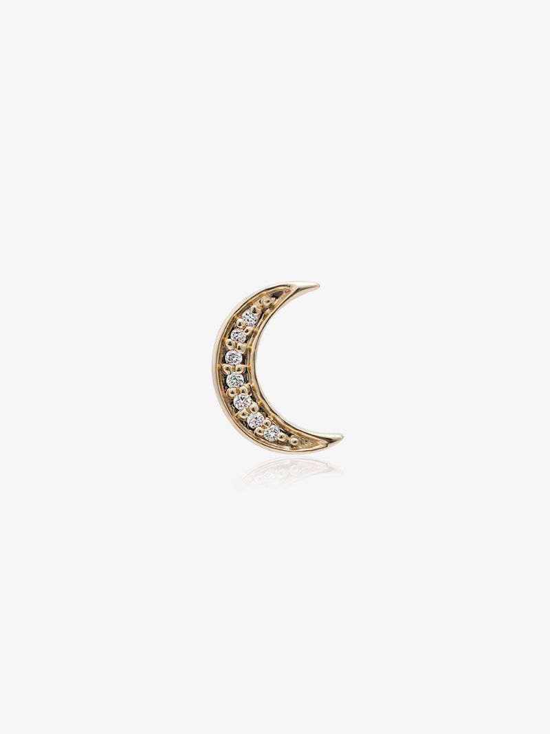 14k Yellow Gold Sapphire Moon Earring