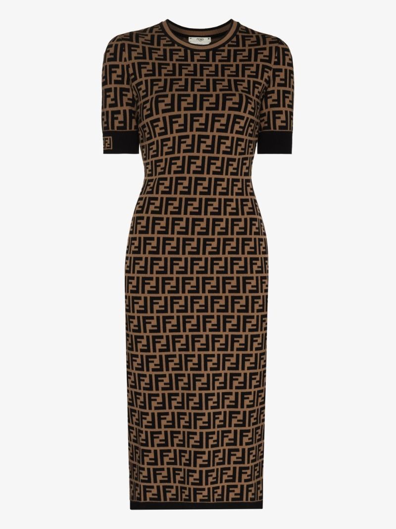 Ff-logo Knitted Midi Dress