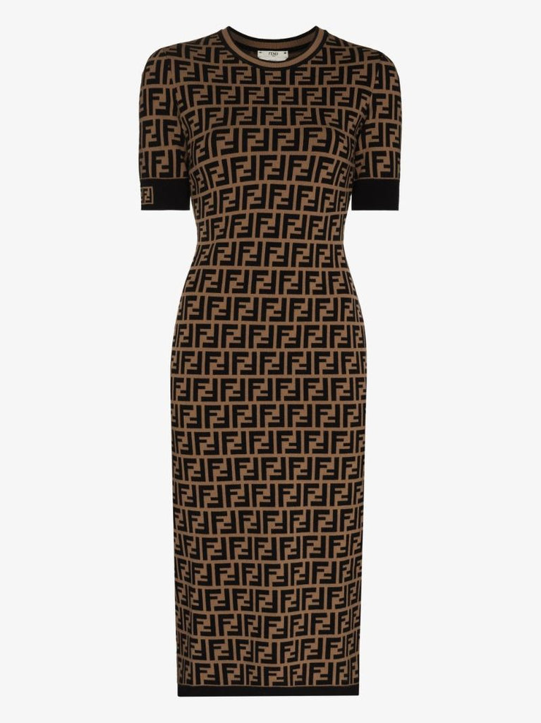 Ff-logo Knitted Midi Dress