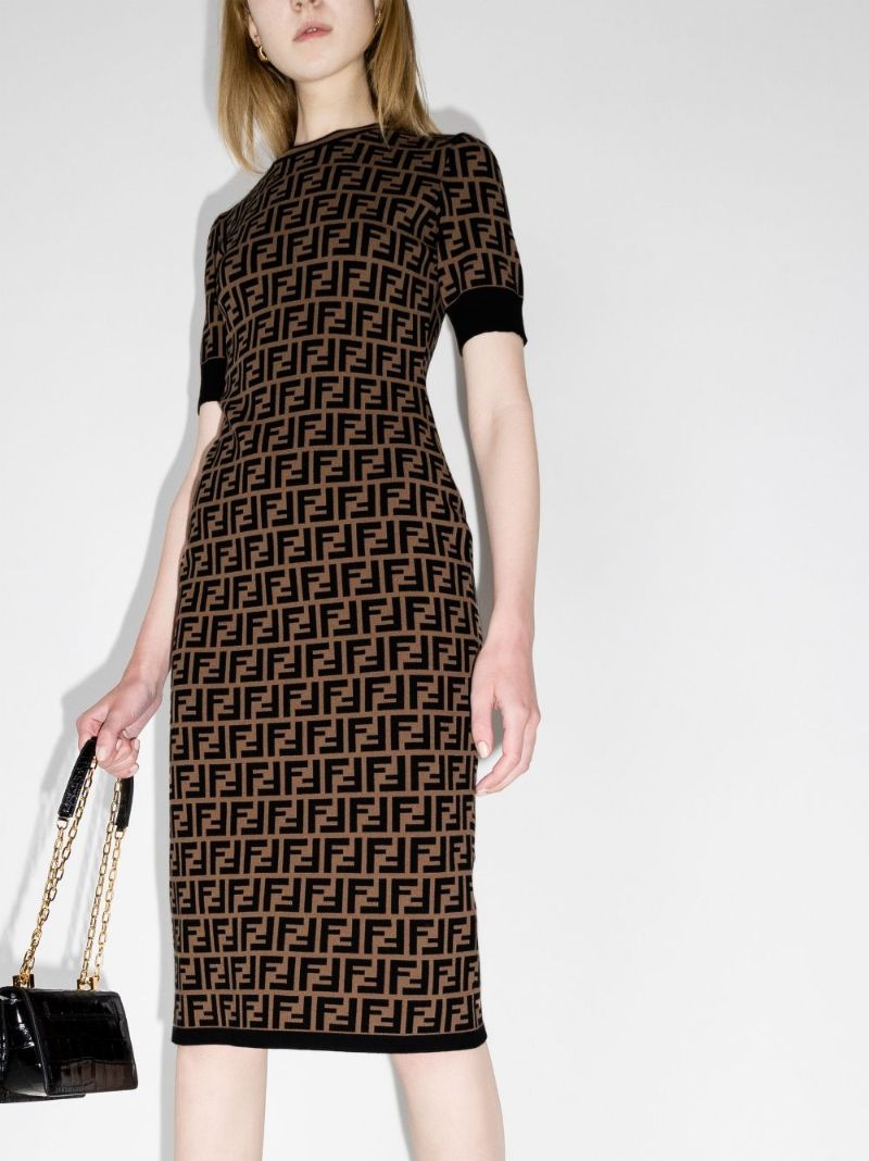 Ff-logo Knitted Midi Dress