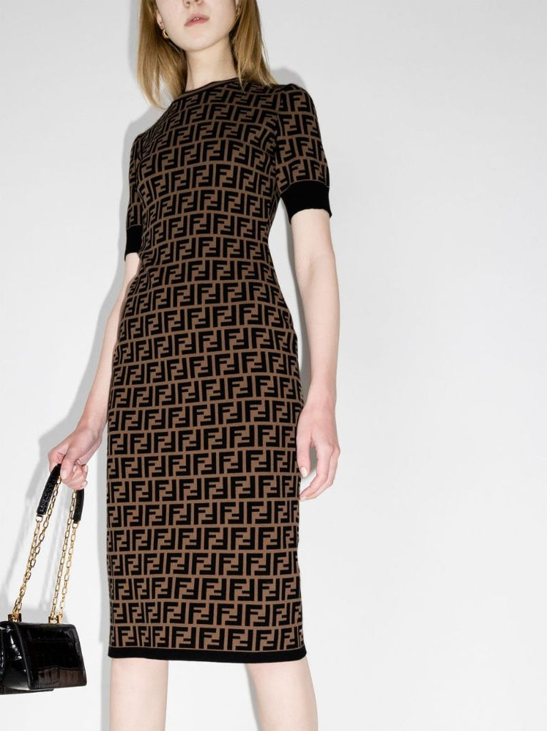 Ff-logo Knitted Midi Dress