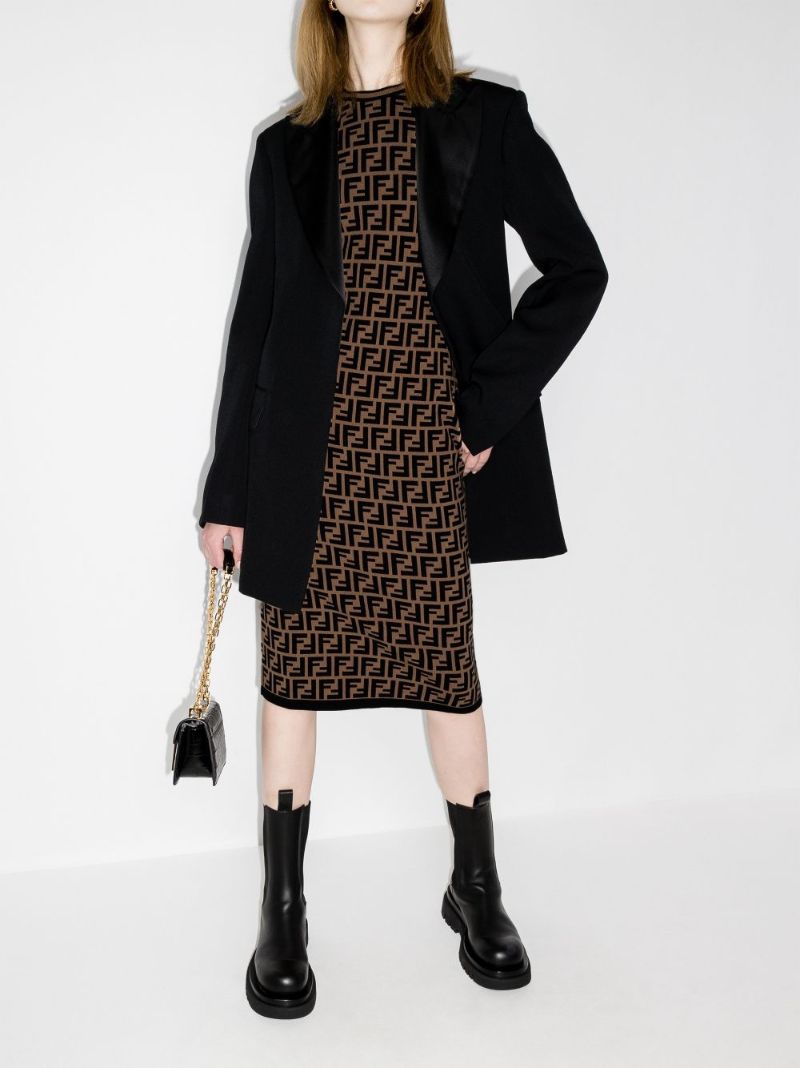 Ff-logo Knitted Midi Dress