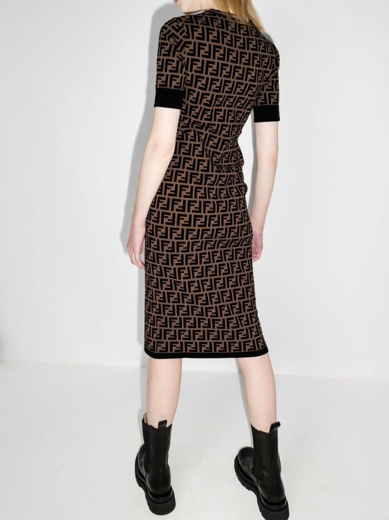 Ff-logo Knitted Midi Dress