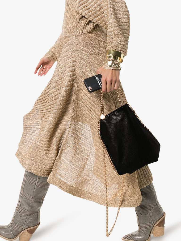 Black Falabella Mini Faux Leather Tote Bag